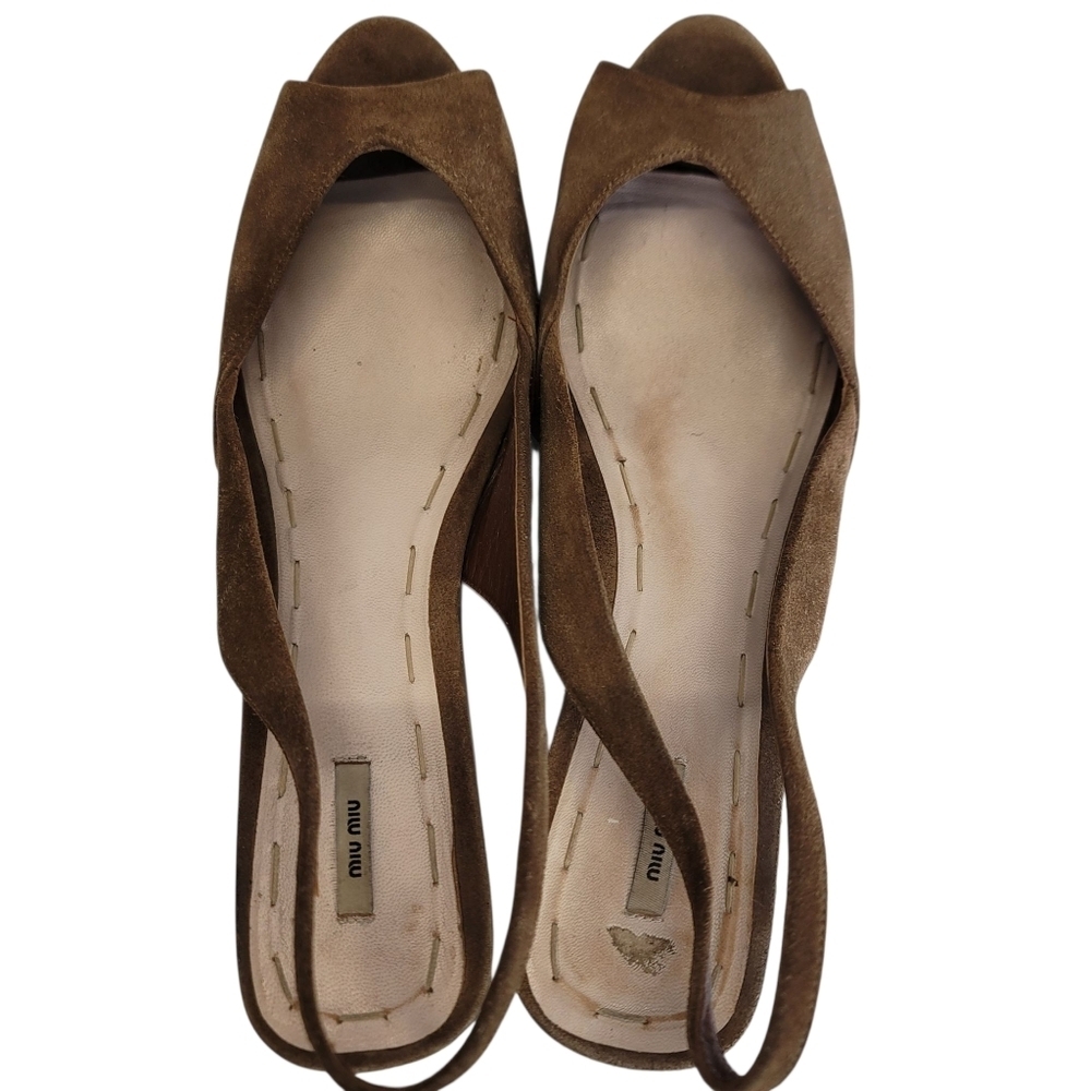 Miu miu wood & suede leather mules - Picture 4 of 7